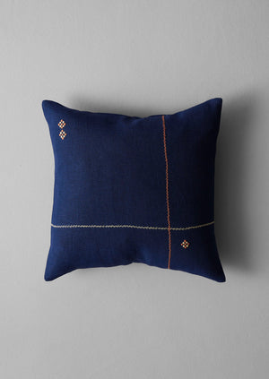 Embroidered Linen Square Cushion Cover | Smock Blue