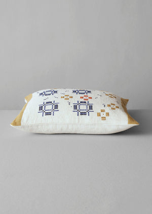 Cross Stitch Linen Cushion Cover | Ochre/Duffle Blue