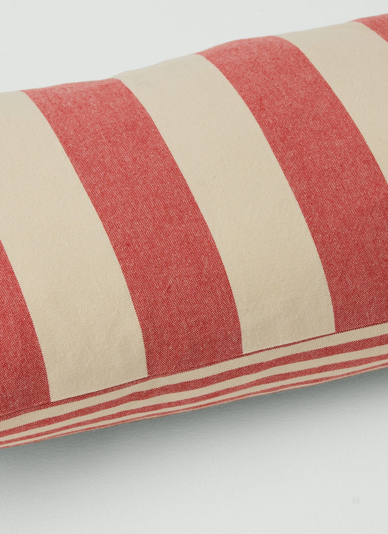 Market Stripe Hand Woven Bolster Cushion | Bright Red/Ecru