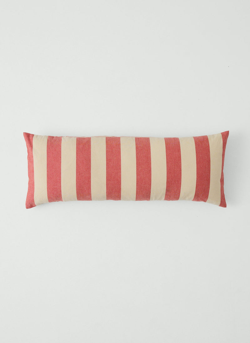 Market Stripe Hand Woven Bolster Cushion | Bright Red/Ecru