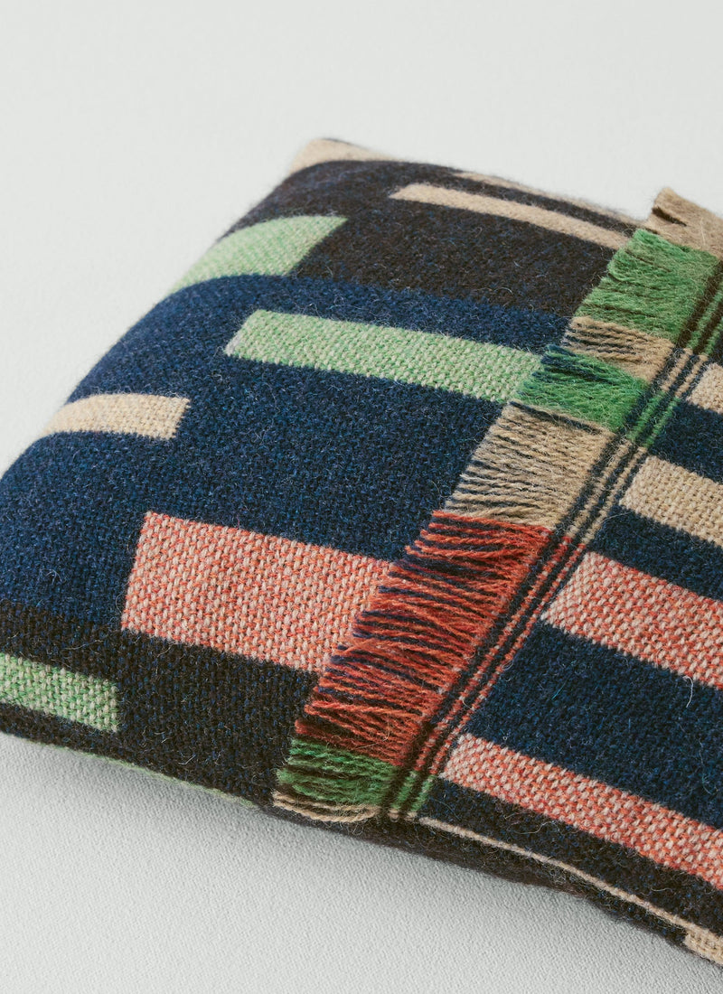 Bristol Weaving Mill Block Stripe Cushion Cover | Deep Blue/Fern