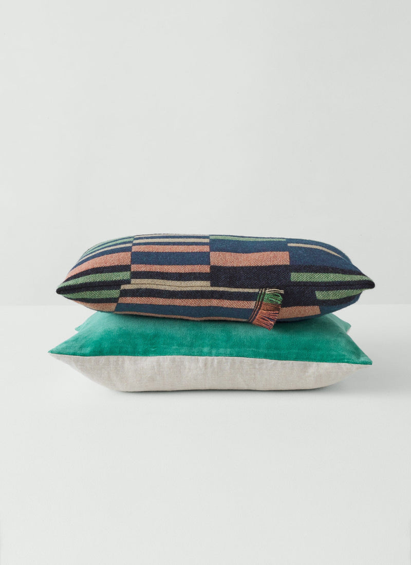 Bristol Weaving Mill Block Stripe Cushion Cover | Deep Blue/Fern