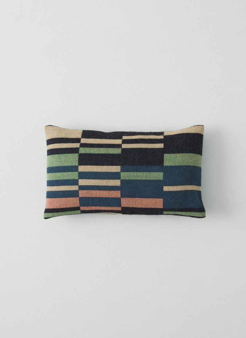 Bristol Weaving Mill Block Stripe Cushion Cover | Deep Blue/Fern