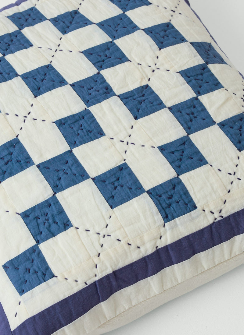 Lattice Patchwork Cushion Cover | Ecru/Aegean Blue