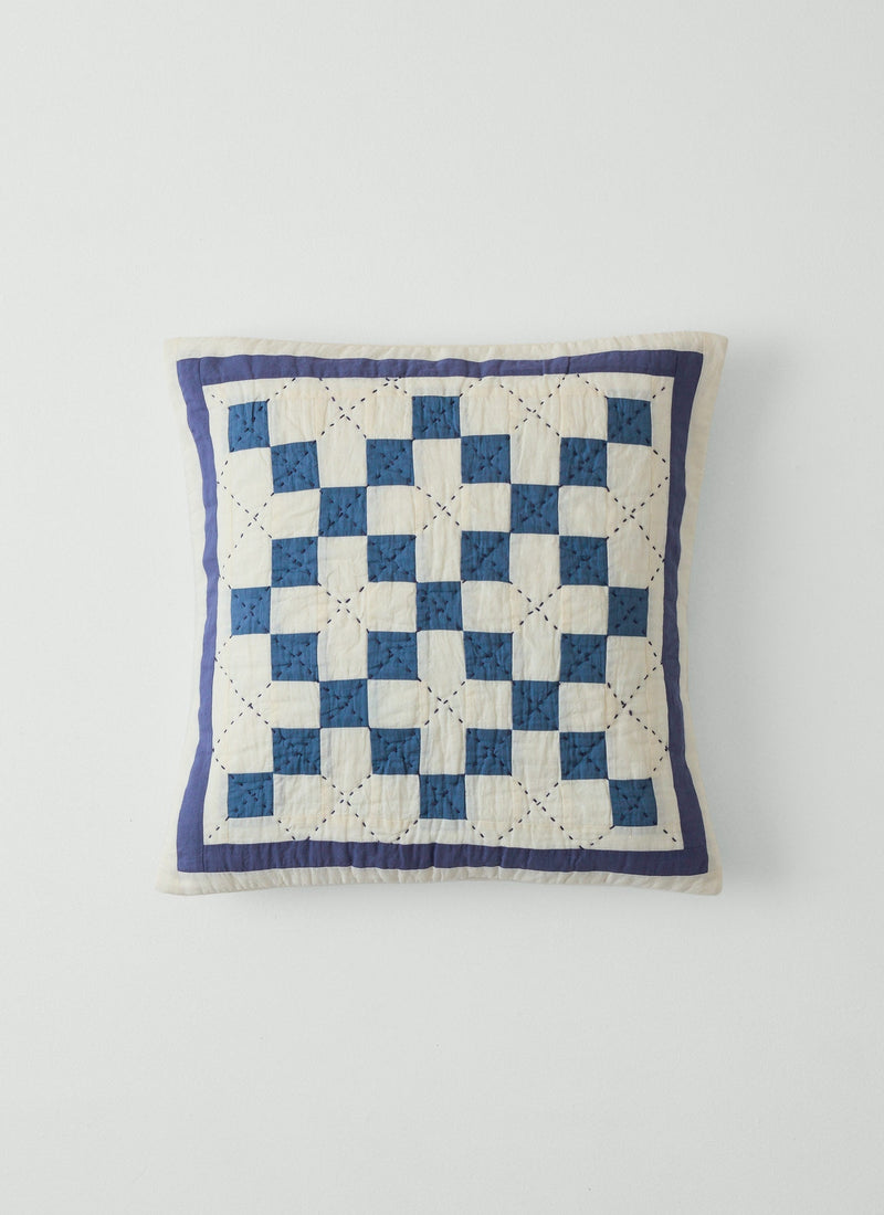 Lattice Patchwork Cushion Cover | Ecru/Aegean Blue