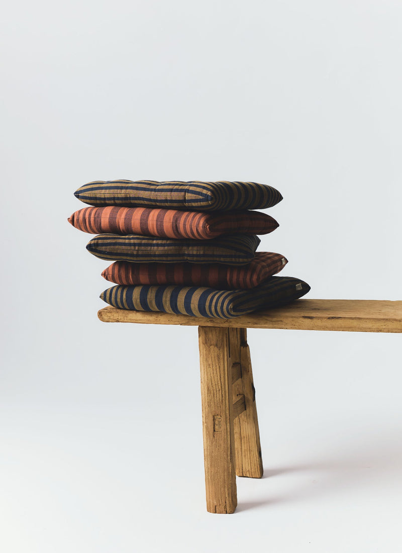 Cecile Stripe Chair Cushion | Olive/Smock Blue