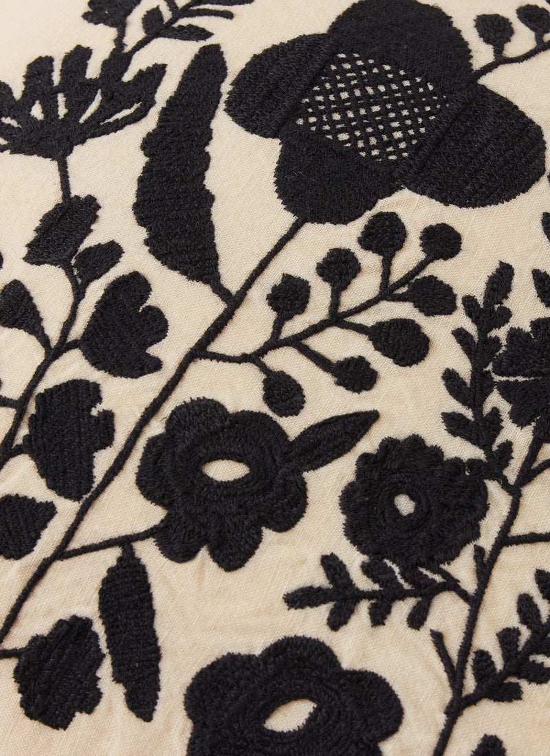 Floral Folk Embroidered Cushion Cover | Cream/Kohl