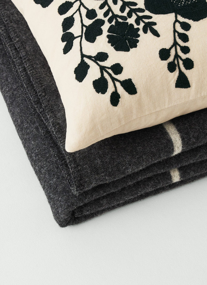 Floral Folk Embroidered Cushion Cover | Cream/Kohl