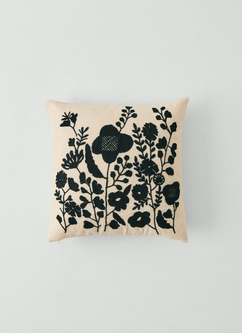 Floral Folk Embroidered Cushion Cover | Cream/Kohl