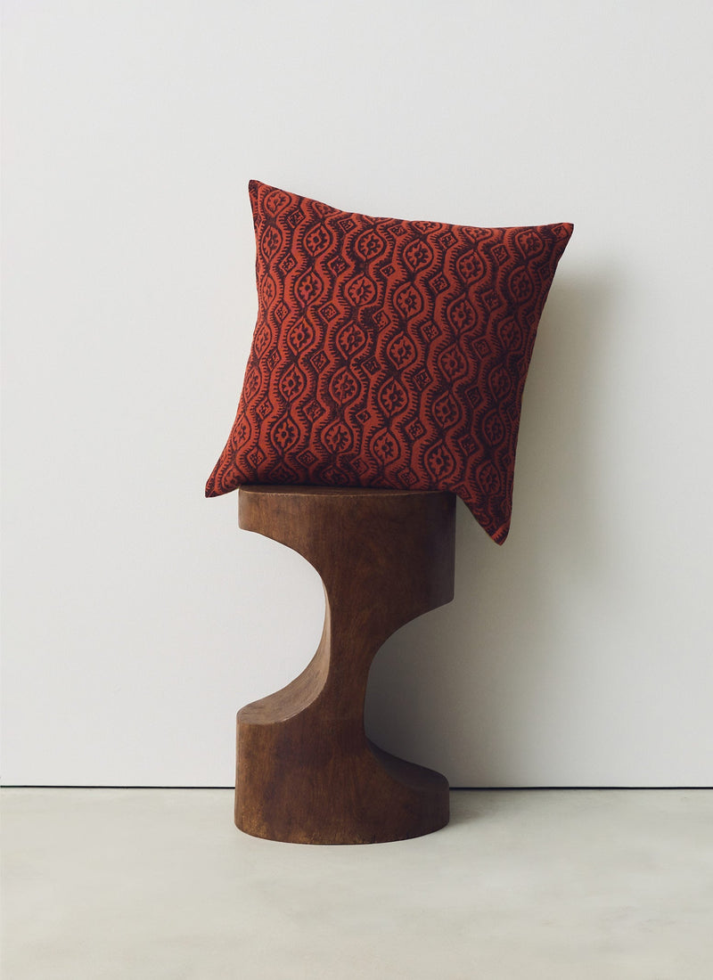 Peggy Angus Small Damask Block Print Cushion Cover | Terracotta/Mulberry
