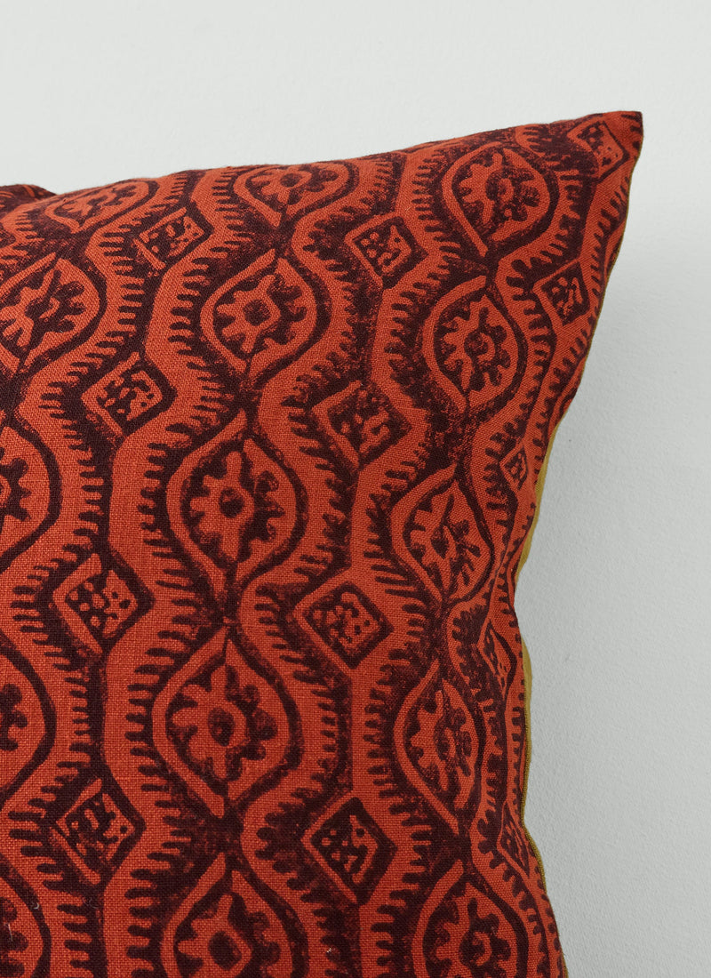 Peggy Angus Small Damask Block Print Cushion Cover | Terracotta/Mulberry