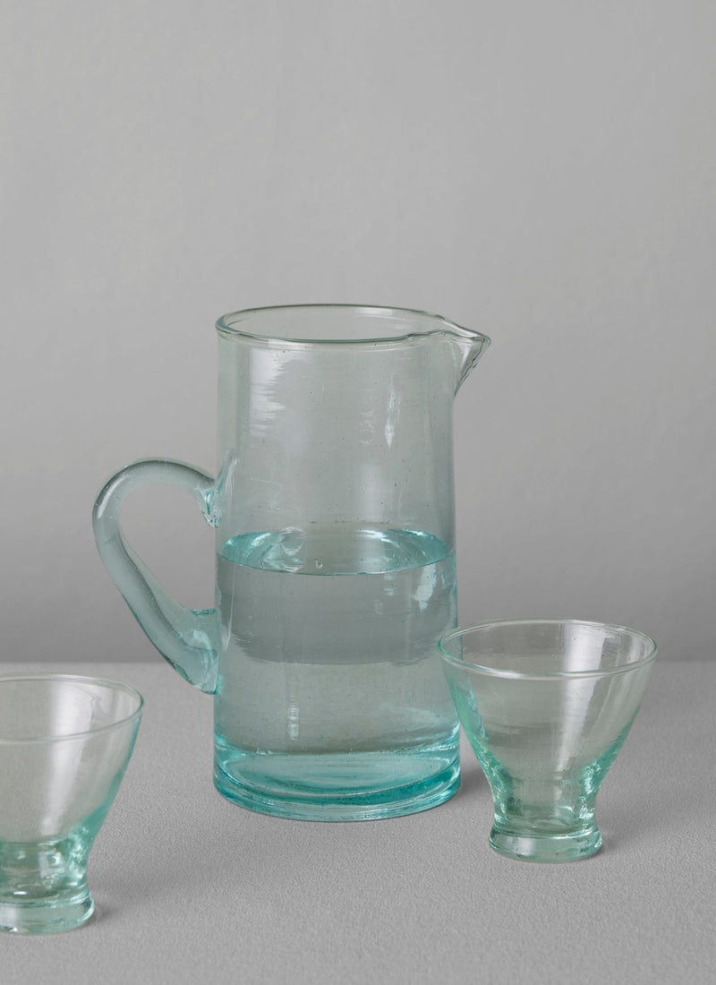 Handled Moroccan Glass Jug | Clear