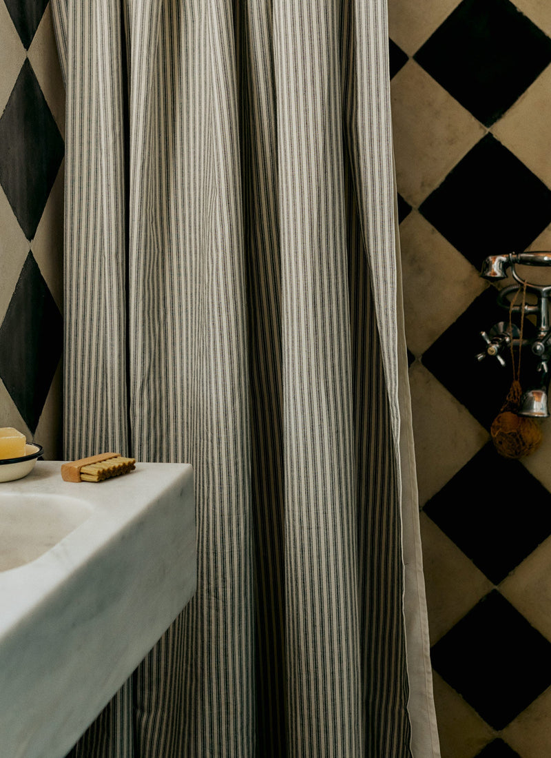 Organic Ticking Stripe Shower Curtain | Ecru/Graphite
