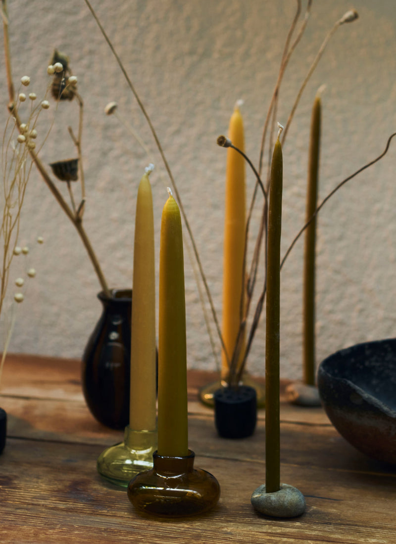 Hand Blown Glass Candle Holder | Olive