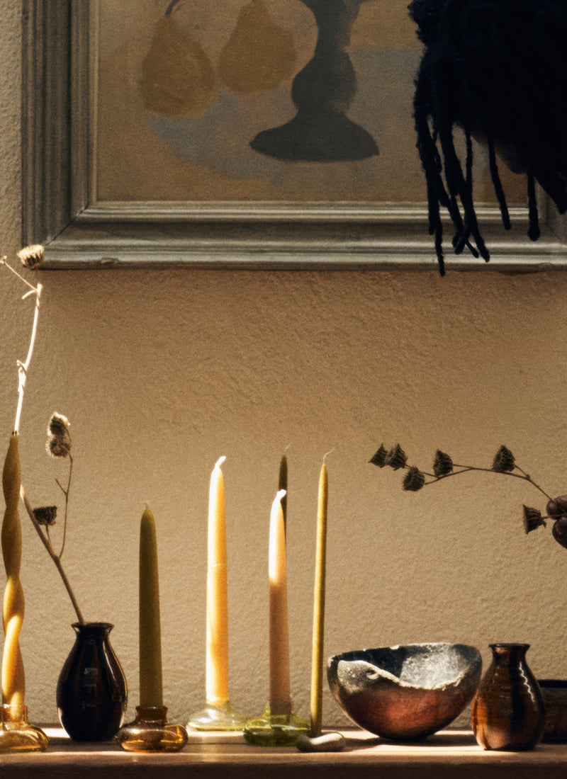 Hand Blown Glass Candle Holder | Olive