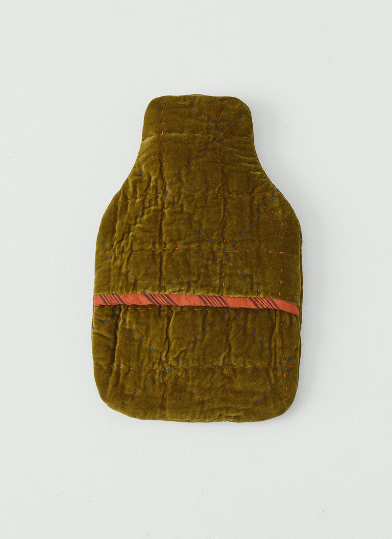 Quilted Velvet Hot Water Bottle Cover | Golden Olive