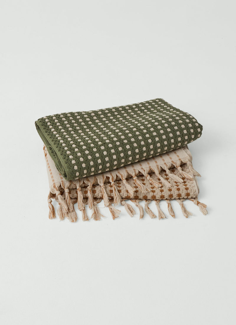 Chickpea Hand Finished Cotton Towel | Olive/Stone