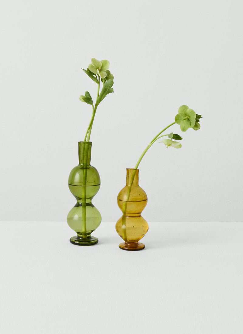 Hand Blown Small Bubble Glass Vase | Amber