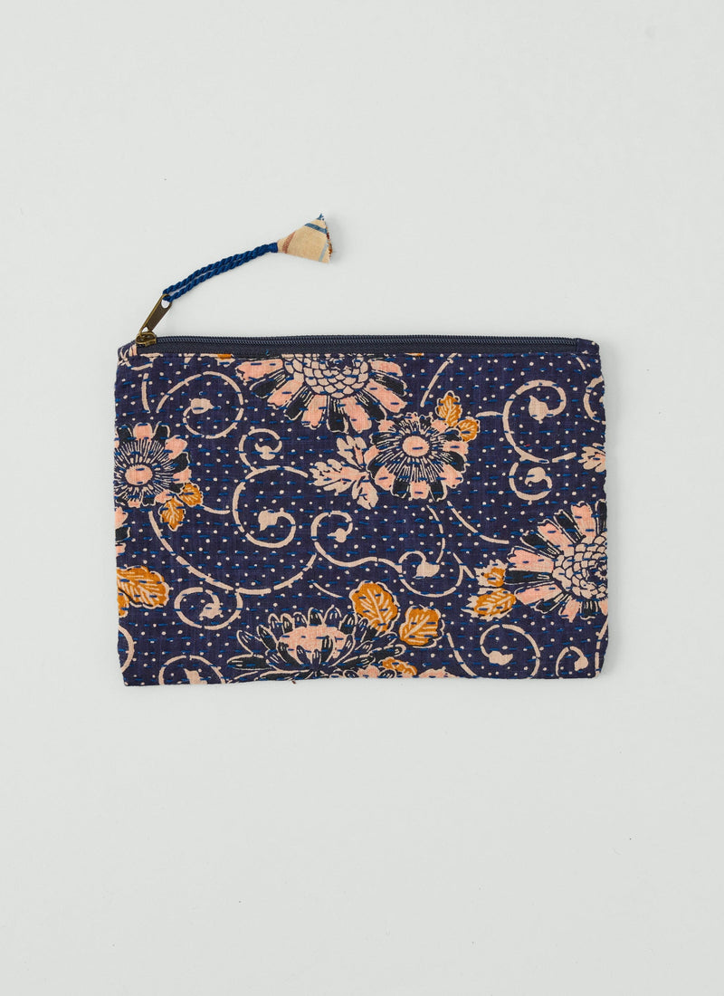 Remnant Fabric Kantha Pouch | Denim Blue/Honey