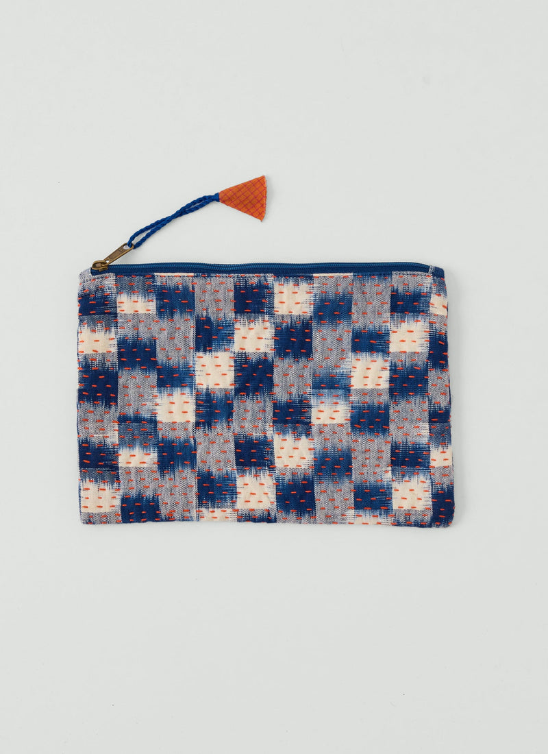 Remnant Fabric Kantha Pouch | Ink Blue/Redcurrant