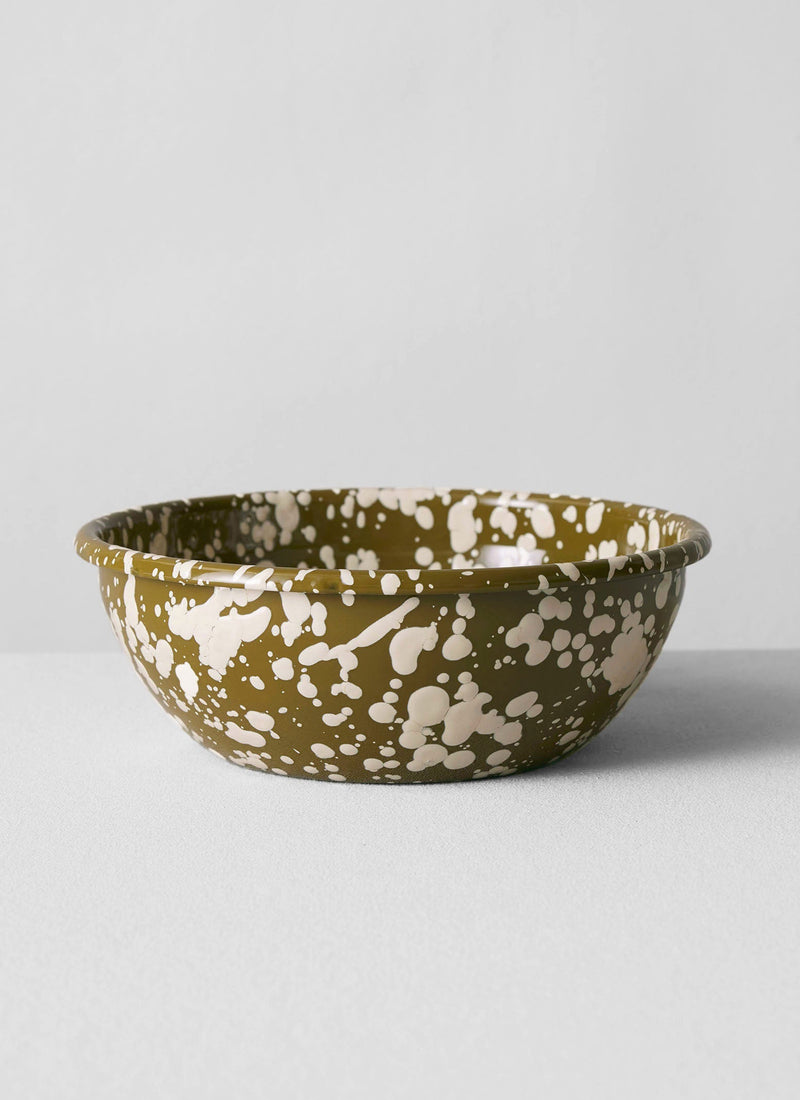Splatter Enamel Salad Bowl | Olive/Ecru