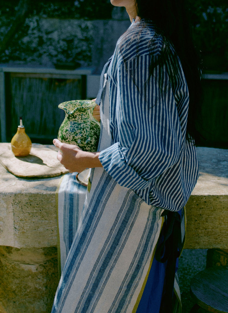 Chef Stripe Linen Apron | Ecru/Multi Blue