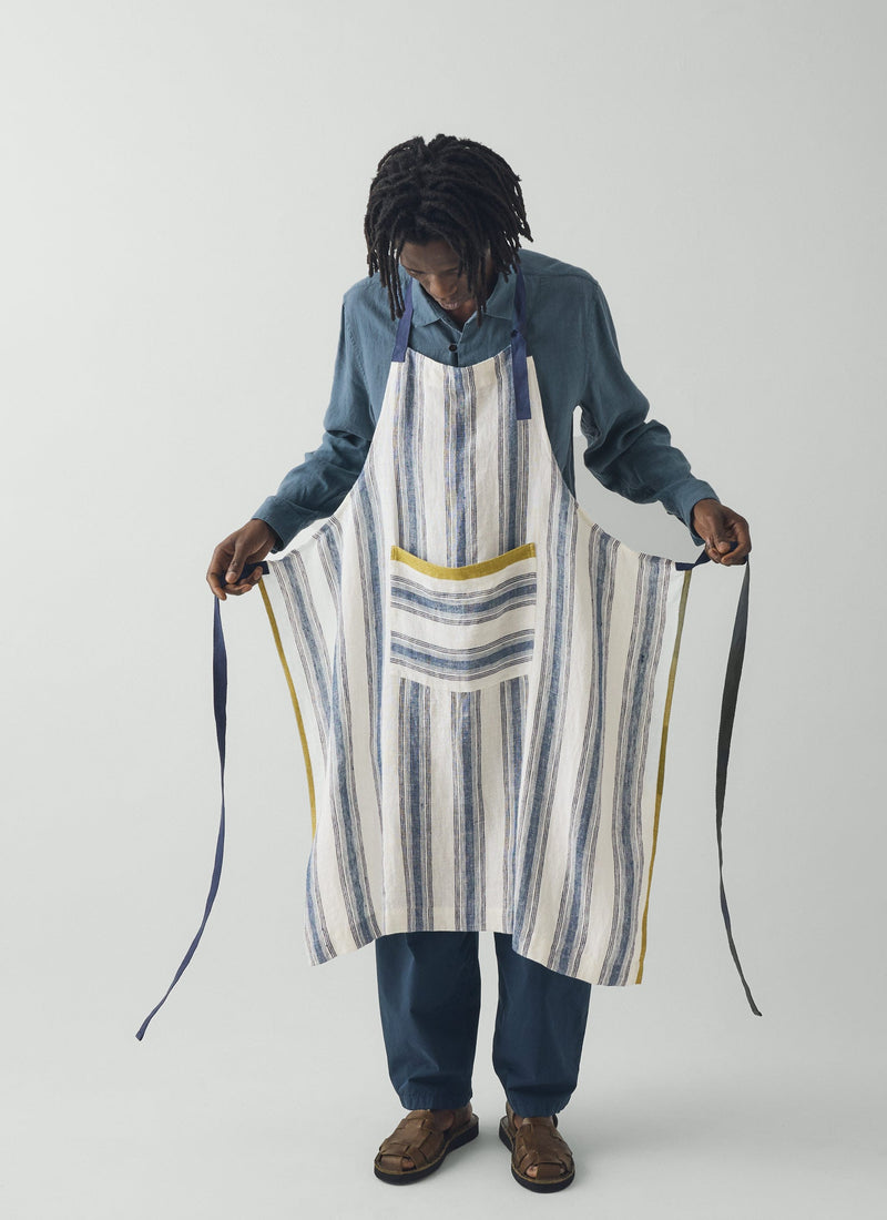 Chef Stripe Linen Apron | Ecru/Multi Blue