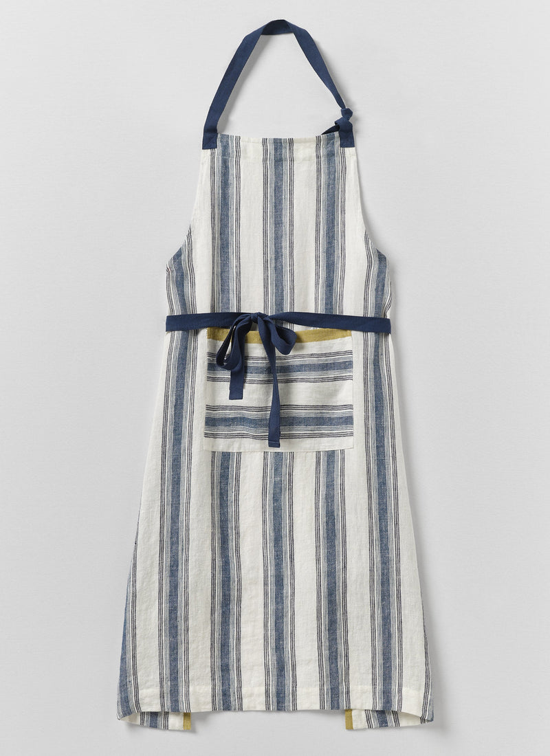 Chef Stripe Linen Apron | Ecru/Multi Blue