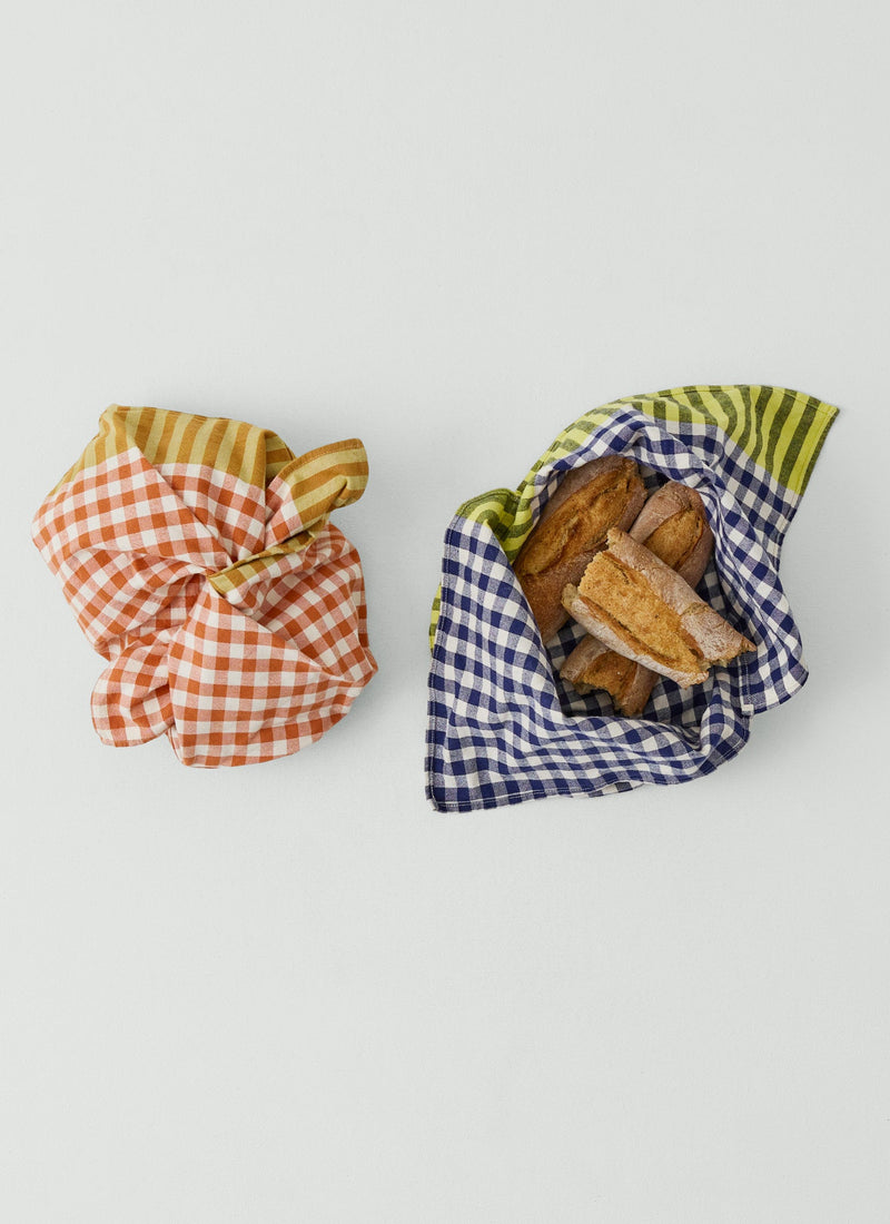 Hand Woven Siesta Check Bread Bag | Cobalt/Citrus