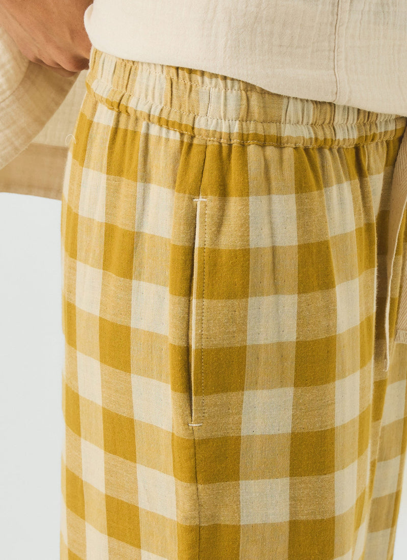 Gingham Faced Cotton Pyjama Trousers | Golden Ochre/Washed Hyacinth