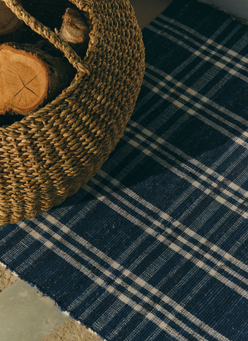 Hand Woven Remnant Fabric Rag Rug | Mixed Blues