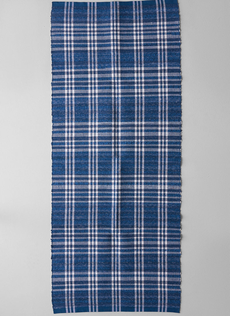 Hand Woven Remnant Fabric Rag Rug | Mixed Blues