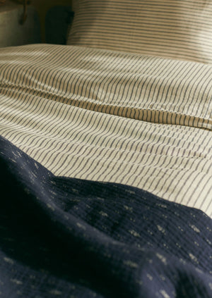 Organic Cotton Pyjama Stripe Duvet Cover | Navy/Ecru