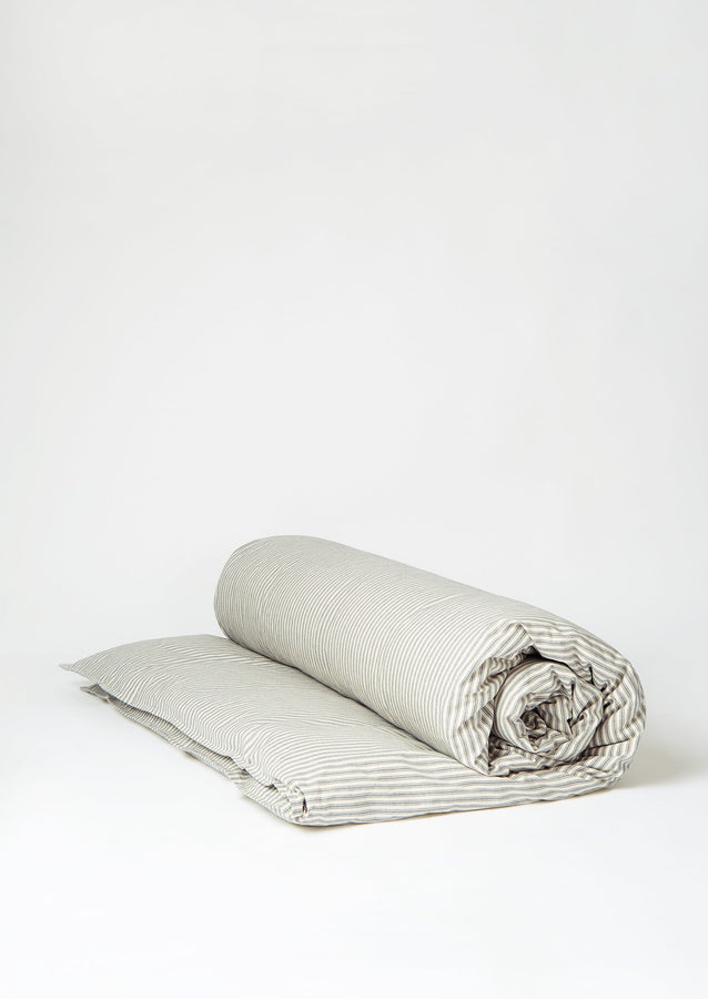 Organic Ticking Stripe Duvet Cover | Ecru/Graphite