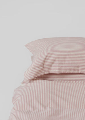 Organic Cotton Ticking Stripe Oxford Pillowcase | Ecru/Rose