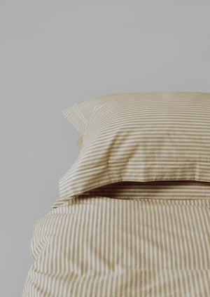 Organic Cotton Ticking Stripe Oxford Pillowcase | Ecru/Straw