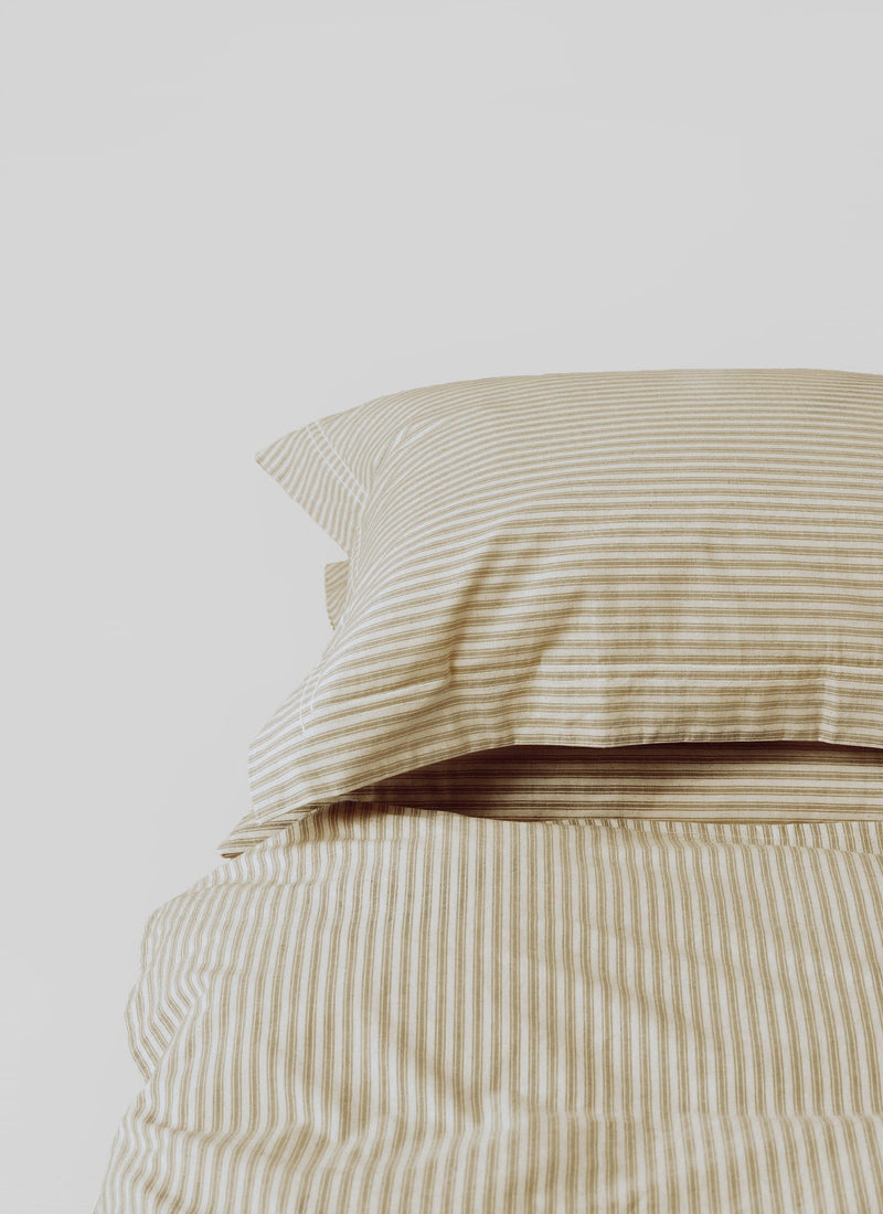 Ticking Stripe Cotton Oxford Pillowcase | Ecru/Straw