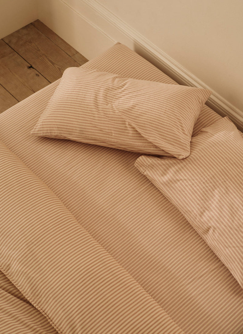 Ticking Stripe Cotton Housewife Pillowcase | Ecru/Rose