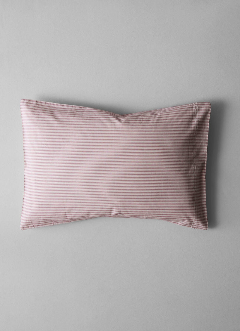 Ticking Stripe Cotton Housewife Pillowcase | Ecru/Rose