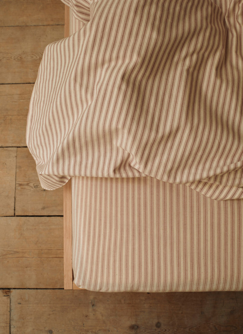 Organic Cotton Ticking Stripe Single Fitted Sheet | Ecru/Rose