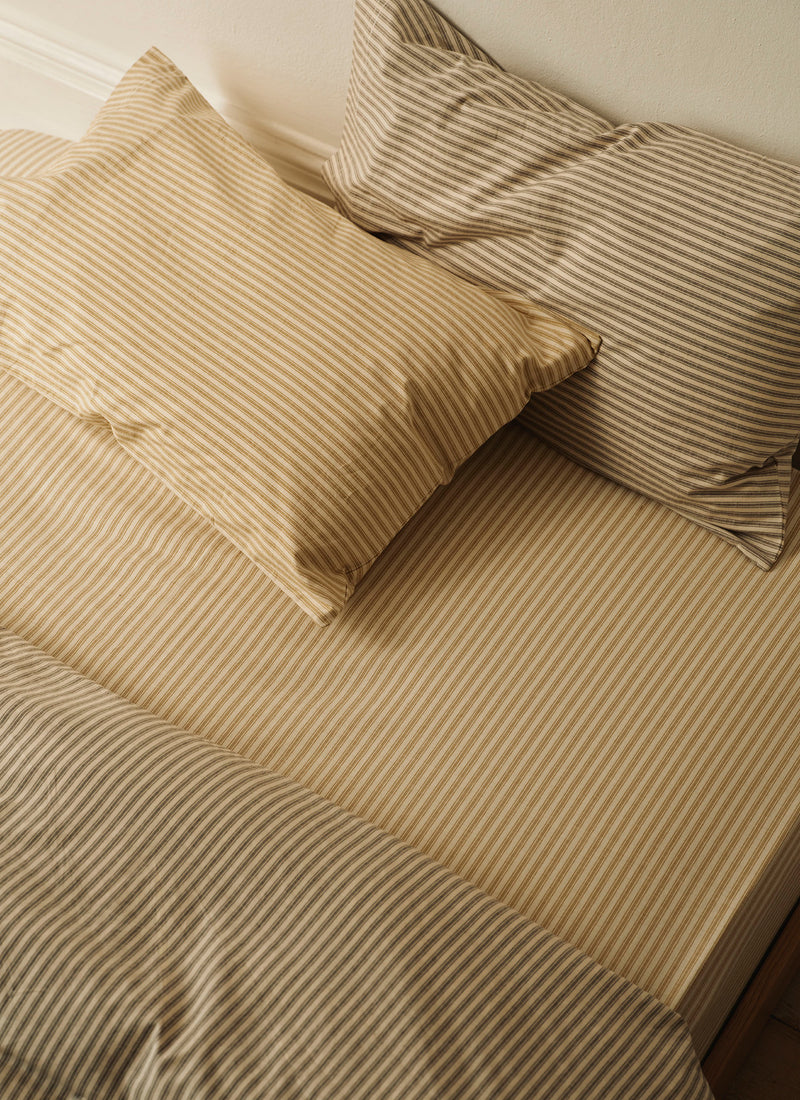 Organic Cotton Ticking Stripe Single Fitted Sheet | Ecru/Graphite