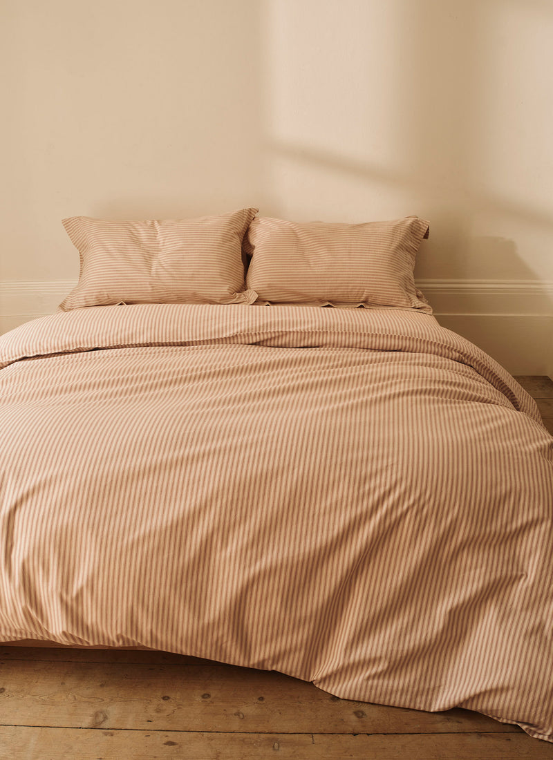 Organic Cotton Ticking Stripe Single Fitted Sheet | Ecru/Rose