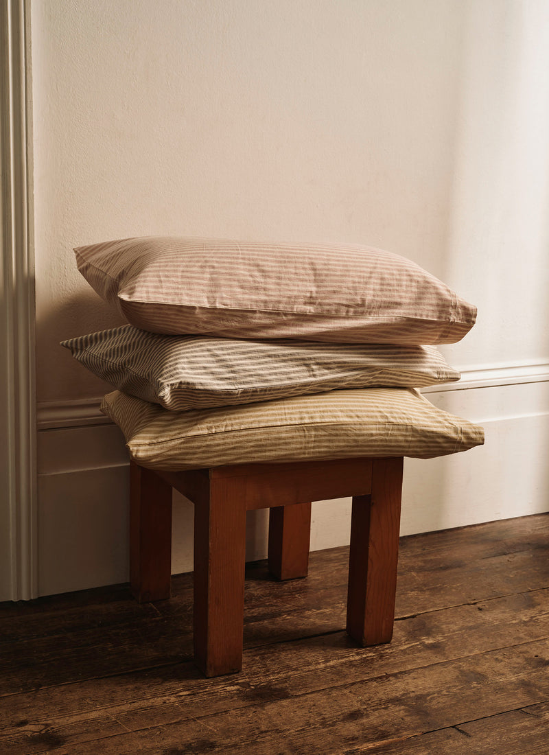 Organic Cotton Ticking Stripe Single Fitted Sheet | Ecru/Rose
