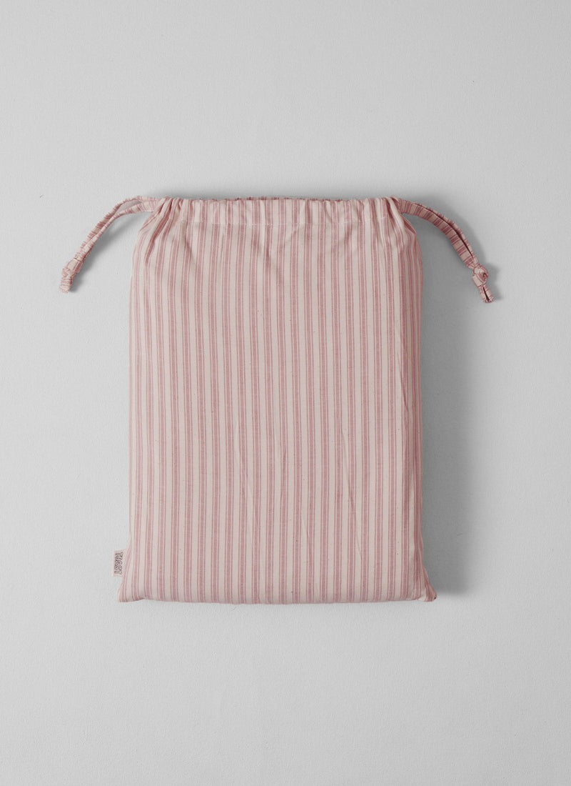 Organic Cotton Ticking Stripe Single Fitted Sheet | Ecru/Rose
