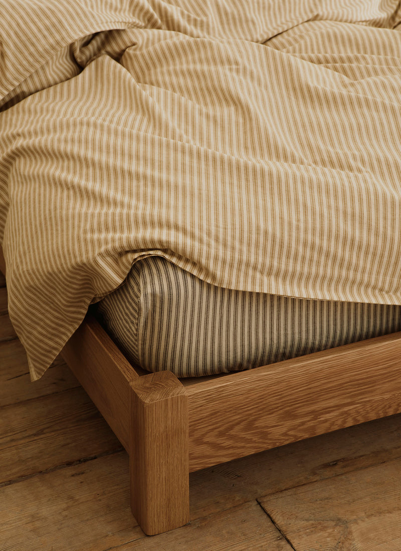 Organic Cotton Ticking Stripe Single Fitted Sheet | Ecru/Graphite