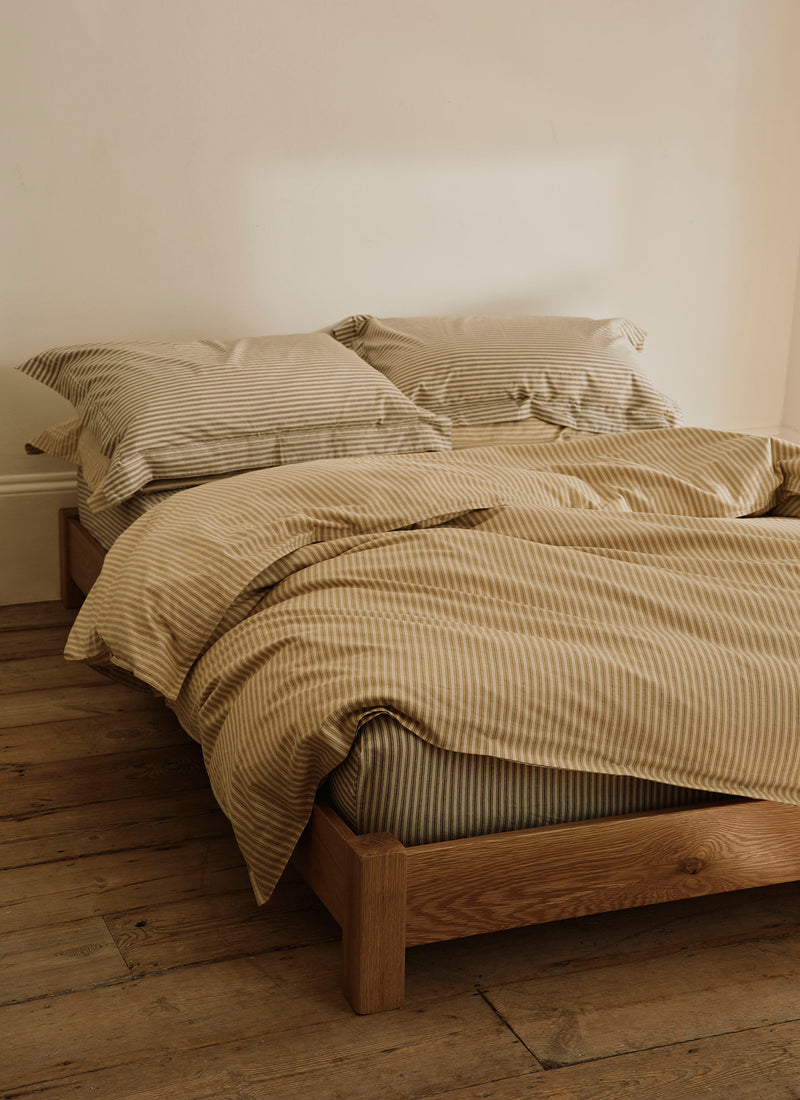 Organic Cotton Ticking Stripe Single Fitted Sheet | Ecru/Graphite
