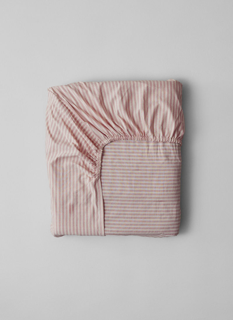 Organic Cotton Ticking Stripe Single Fitted Sheet | Ecru/Rose