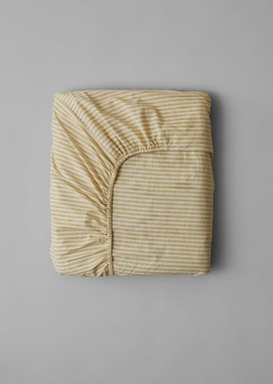 Organic Cotton Ticking Stripe Fitted Sheet | Ecru/Straw