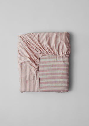 Organic Cotton Ticking Stripe Fitted Sheet | Ecru/Rose