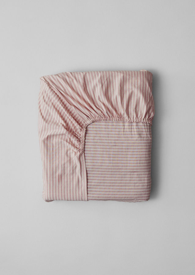 Organic Cotton Ticking Stripe Fitted Sheet | Ecru/Rose
